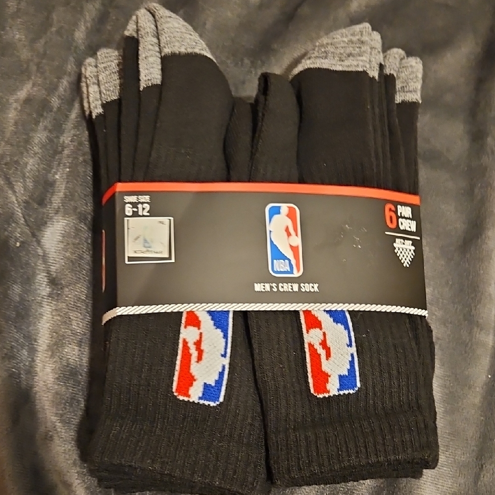 NWT NBA Mens Crew Socks 6 Pair Sz. 10-12